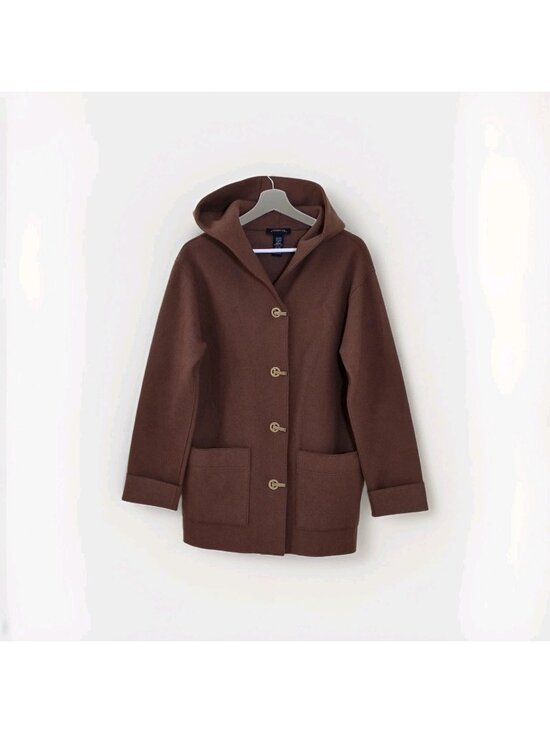 Jones New York Jackets & Blazers - VTG Jones New York Signature Wool Blend Coat Womens S  Hooded  Camel Brown Clasp